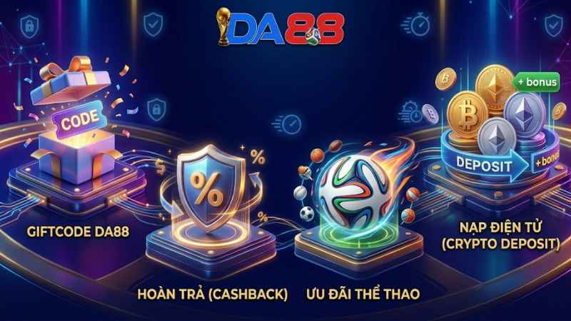 Ưu đãi nạp tiền, hoàn trả và giftcode tại DA88